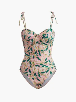 Online Floral One Piece Swimsuit Swimwear|Tops