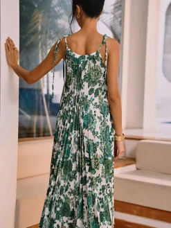 Outlet Floral Pleated Knotted Midi Dress Casual Dresses|Floral Dresses