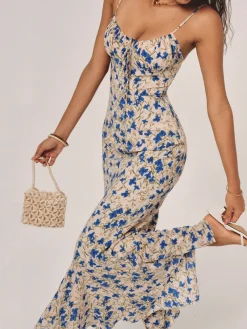 New Floral Print Knotted Irregular Hem Long Dress Casual Dresses|Floral Dresses