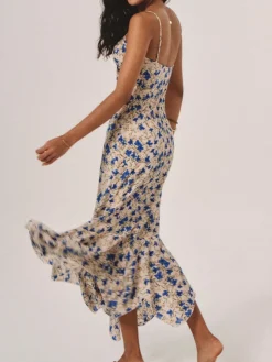 New Floral Print Knotted Irregular Hem Long Dress Casual Dresses|Floral Dresses