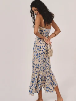 New Floral Print Knotted Irregular Hem Long Dress Casual Dresses|Floral Dresses