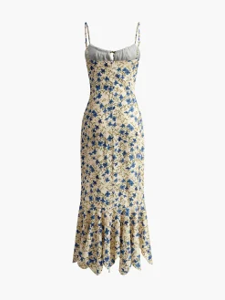 New Floral Print Knotted Irregular Hem Long Dress Casual Dresses|Floral Dresses