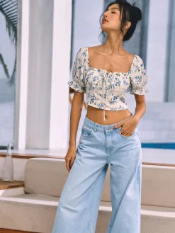 New Floral Print Knotted Shirred Blouse Blouses & Shirts|Tops