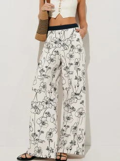 Hot Floral Print Pockets Wide Leg Pants Wide Leg|Pants