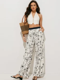 Hot Floral Print Pockets Wide Leg Pants Wide Leg|Pants