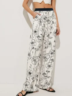 Hot Floral Print Pockets Wide Leg Pants Wide Leg|Pants