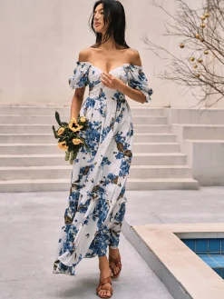 Discount Floral Print Puff Sleeve Long Dress Casual Dresses|Floral Dresses