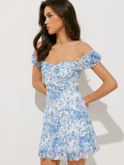 Outlet Floral Print Ruffle Short Dress Casual Dresses|Floral Dresses