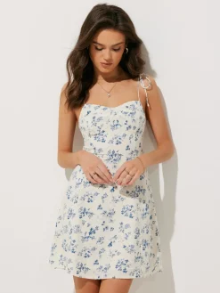 Sale Floral Print Shirred Cami Long Dress White Dresses|Casual Dresses