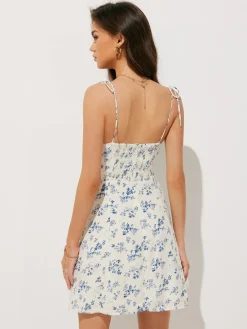 Sale Floral Print Shirred Cami Long Dress White Dresses|Casual Dresses