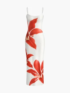 Sale Floral Print Sleeveless Split Long Dress White Dresses|Casual Dresses