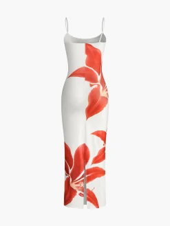 Sale Floral Print Sleeveless Split Long Dress White Dresses|Casual Dresses