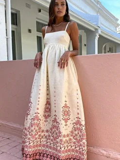 Floral Print Spaghetti Strap Long Dress Casual Dresses|Floral Dresses