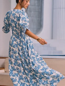Online Floral Print Split Long Dress Floral Dresses|Vacation Dresses