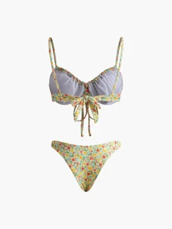 Best Floral Print Tie Front Bikini Set Swimwear|Tops