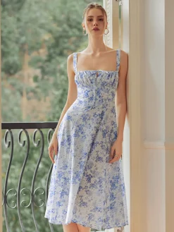 Sale Floral Print Tie-Detail Cami Midi Dress Casual Dresses|Floral Dresses