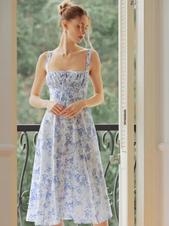Sale Floral Print Tie-Detail Cami Midi Dress Casual Dresses|Floral Dresses