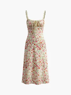 Discount Floral Print Trim Cami Midi Dress Casual Dresses|Floral Dresses