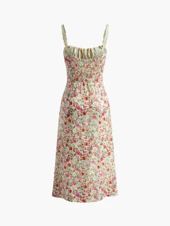 Discount Floral Print Trim Cami Midi Dress Casual Dresses|Floral Dresses