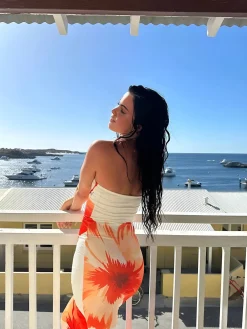 Online Floral Print Vacation Tube Long Dress White Dresses|Casual Dresses