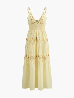Floral Print V-Neck Cami Knotted Long Dress Vacation Dresses|Summer Dresses