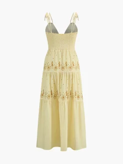 Floral Print V-Neck Cami Knotted Long Dress Vacation Dresses|Summer Dresses