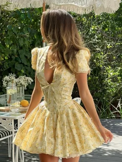Online Floral Print V-Neck Knotted Short Dress Dresses