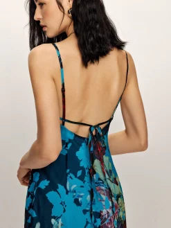 Online Floral Printed Backless Cami Dress Floral Dresses|Vacation Dresses