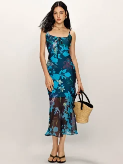 Online Floral Printed Backless Cami Dress Floral Dresses|Vacation Dresses