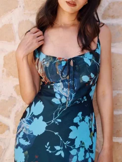 Online Floral Printed Backless Cami Dress Floral Dresses|Vacation Dresses