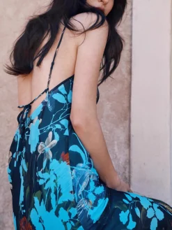 Online Floral Printed Backless Cami Dress Floral Dresses|Vacation Dresses