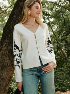 Hot Floral Printed Knot Button Cardigan Knitwear|Tops