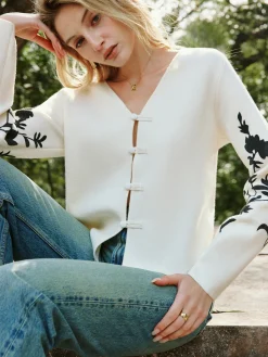 Hot Floral Printed Knot Button Cardigan Knitwear|Tops