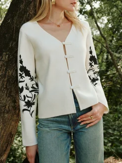 Hot Floral Printed Knot Button Cardigan Knitwear|Tops