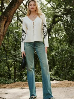 Hot Floral Printed Knot Button Cardigan Knitwear|Tops