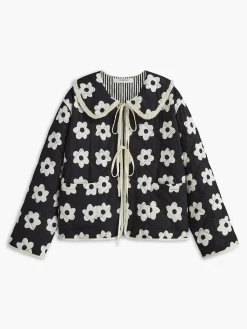 Discount Floral Printed Lace Up Winter Coat Outerwear|Coats