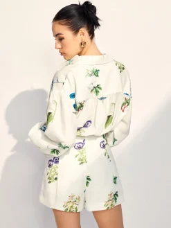Clearance Floral Printed Lapel Long Sleeve Shorts Set Shorts Sets|Shorts
