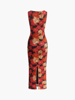 Best Floral Printed Mesh Tank Dress Black Dresses|Casual Dresses