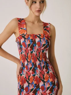 Clearance Floral Ruffle Shir Midi Dress Casual Dresses|Floral Dresses