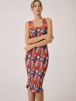 Clearance Floral Ruffle Shir Midi Dress Casual Dresses|Floral Dresses