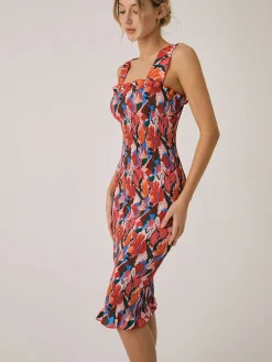 Clearance Floral Ruffle Shir Midi Dress Casual Dresses|Floral Dresses