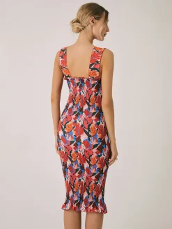 Clearance Floral Ruffle Shir Midi Dress Casual Dresses|Floral Dresses