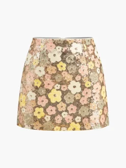Hot Floral Sequins Zipper Mini Skirt Skirts