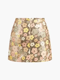 Hot Floral Sequins Zipper Mini Skirt Skirts