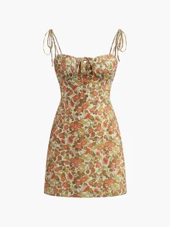 New Floral Tie Front A Line Dress Casual Dresses|Floral Dresses