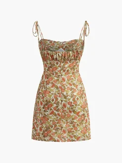 New Floral Tie Front A Line Dress Casual Dresses|Floral Dresses
