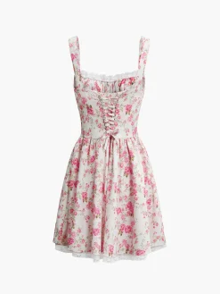 Sale Floral Tie Waist Short Dress Casual Dresses|Floral Dresses