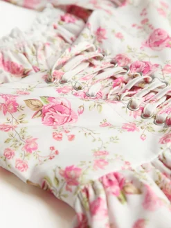 Sale Floral Tie Waist Short Dress Casual Dresses|Floral Dresses