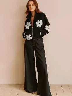 Clearance Floral Zipper Fleece Jacket Outerwear|Jackets