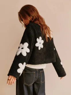 Clearance Floral Zipper Fleece Jacket Outerwear|Jackets
